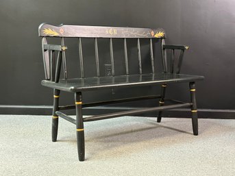 Vintage Stenciled Bench In Black