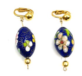 Vintage 12K GF Cloisonne Dangle Earrings