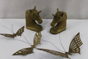 Brass Unicorn And Brass Butterflies