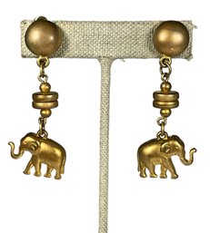 Designer Gold Tone Clip Earrings Having Elephants