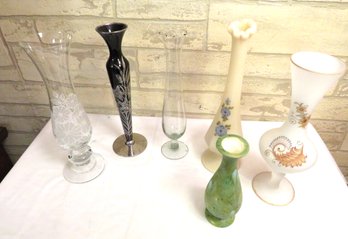 Assortment Of Bud Vases With Signed Bristol Glass