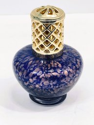 Vintage Iridescent Art Glass Oil Lamp In Cobalt & Copper- Unused