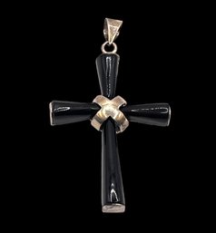 Vintage Sterling Silver And Onyx Color Cross Pendant