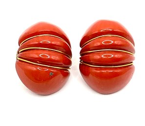 Vintage Coral Color Art Deco Clip On Earrings