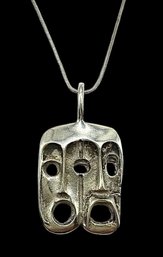 Vintage Italian Sterling Silver Snake Chain With Israeli SS Theatrical Two-faced Pendant