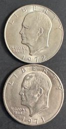 2 Eisenhower Dollars 1971-d, 1972-D