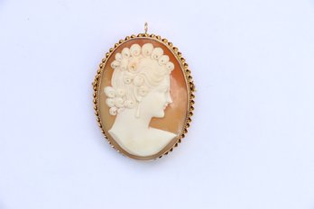 Large 10k Yellow Gold Carved Cameo Pin Brooch