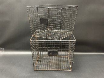 Two Metal Wire Bins With Label Frames