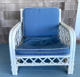 Vintage White Painted Bamboo Chair With Lattice Sides