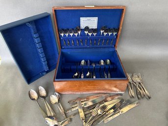 Silver Plate Flatware Set With Wooden Box