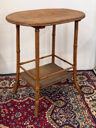 Vintage Rattan And Bamboo Wood Oval Plant / Display Table With Additional Shelf