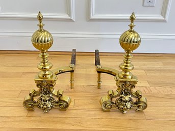 Antique Polished Brass Andirons