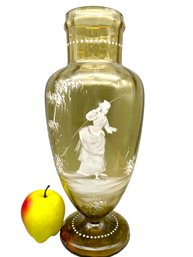 Antique Victorian Mary Gregory Tall Vase With A Fishing Lady .13 3/4' Tall (4)