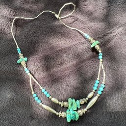 Antique Unique Native American Sterling Turquoise Necklace