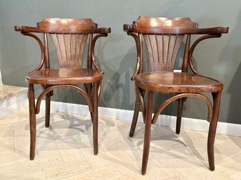 Pair Of Curved Wood Arm Chairs From Istanbul