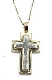 Vintage Italian Sterling Silver Chain With Large Two Toned Sterling Silver Cross Pendant