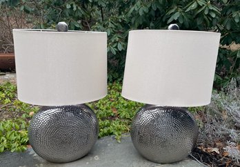 A Pair Of Modern Lamps With Linen Shades