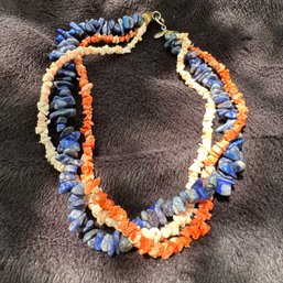 Vintage ~ Sandra David ~ Coral & Sodalite Triple Strand Necklace