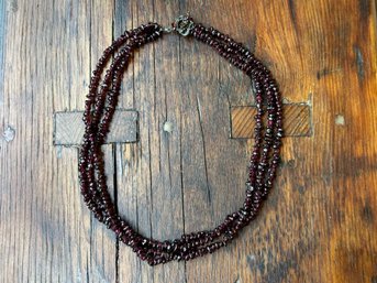 A Triple-Strand Of Vintage Polished Garnets With A Toggle Clasp