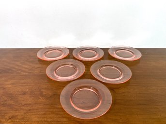 Set Of (6) 6inch Pink Glass Dessert Plates