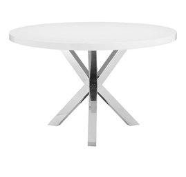 Remi Round Dining Table, White/ Polished Stainless Steel Base