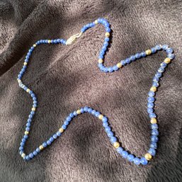 Beautiful Lapis & 14k Gold Beaded Single Strand Necklace