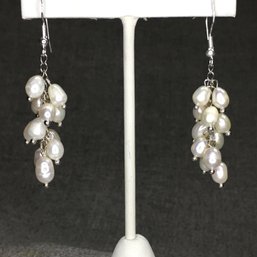 Beautiful Cluster Earrings With Genuine Baroque Cultured Pearls And Sterling Silver / 925 - Brand New !