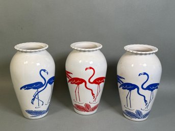 Vintage Anchor Hocking Vitrock Milk Glass Flamingo Vases