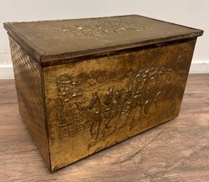 Embossed Brass Coal Chest / Storage Box With Horse And Carriage Design
