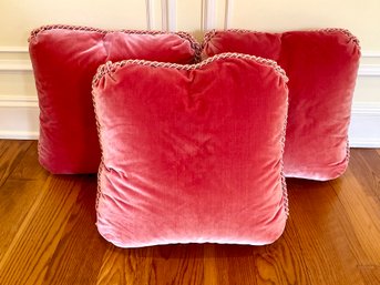 Rose Silk Velvet Throw Pillow Trio