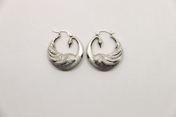 14k White Gold Swan Earrings