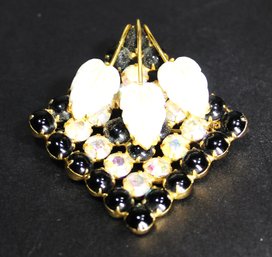 Unique Vintage Rhinestone Brooch Having Formed Glass Leaf Design Stones