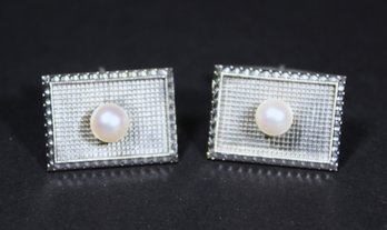 Pair Vintage Sterling Silver High Quality Cultured Pearl Cufflinks