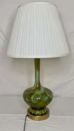 Mid-Century Green Glazed Lamp With Newer Shade