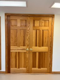 A Collection Of 6 Pine Doors With Frames - Basement