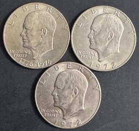 3 Eisenhower Dollars 1972, 1972-D, 1976