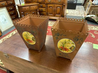 Pair Metal Trash Baskets