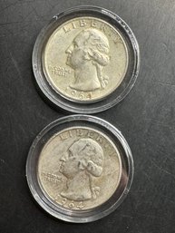 2 Washington Silver Quarters 1964, 1964-D