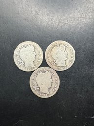 3 Barber Silver Dimes 1903, 1904, 1905