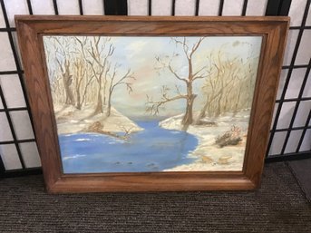 Oil On Board Winter Scene Of A River