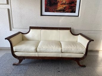 Vintage Duncan Phyfe Style Federal/regency Style Mahogany Sofa In Ivory Leather
