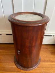 Mahogany Hardwood Cylindrical Round Cupboard With Marble Top 12x25