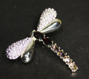 Silver Tone Dragonfly Brooch Rhinestones By GAP