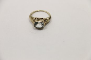 Antique 14k White Gold Filigree Blue Aquamarine Ring Size 4.50