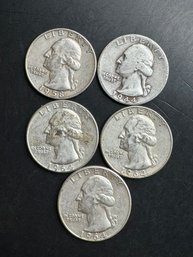 5 Washington Silver Quarters 1944, 1958-D, 1964, 1964-D (2)