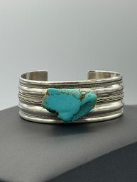 Signed Turquoise & Sterling Silver Cuff Bracelet