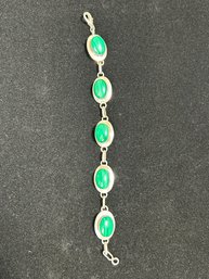 Sterling And Malachite Bracelet With Pendant ***signed***