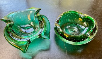 Two Pieces Green Art Glass