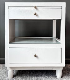 A Custom Lacquerware Nightstand With Brass Hardware In Style Of Holly Hunt