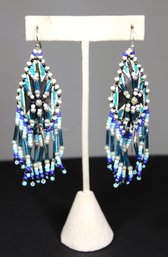 Vintage Southwestern Leather And Glass Beaded Native American Indian Pierced Earrings